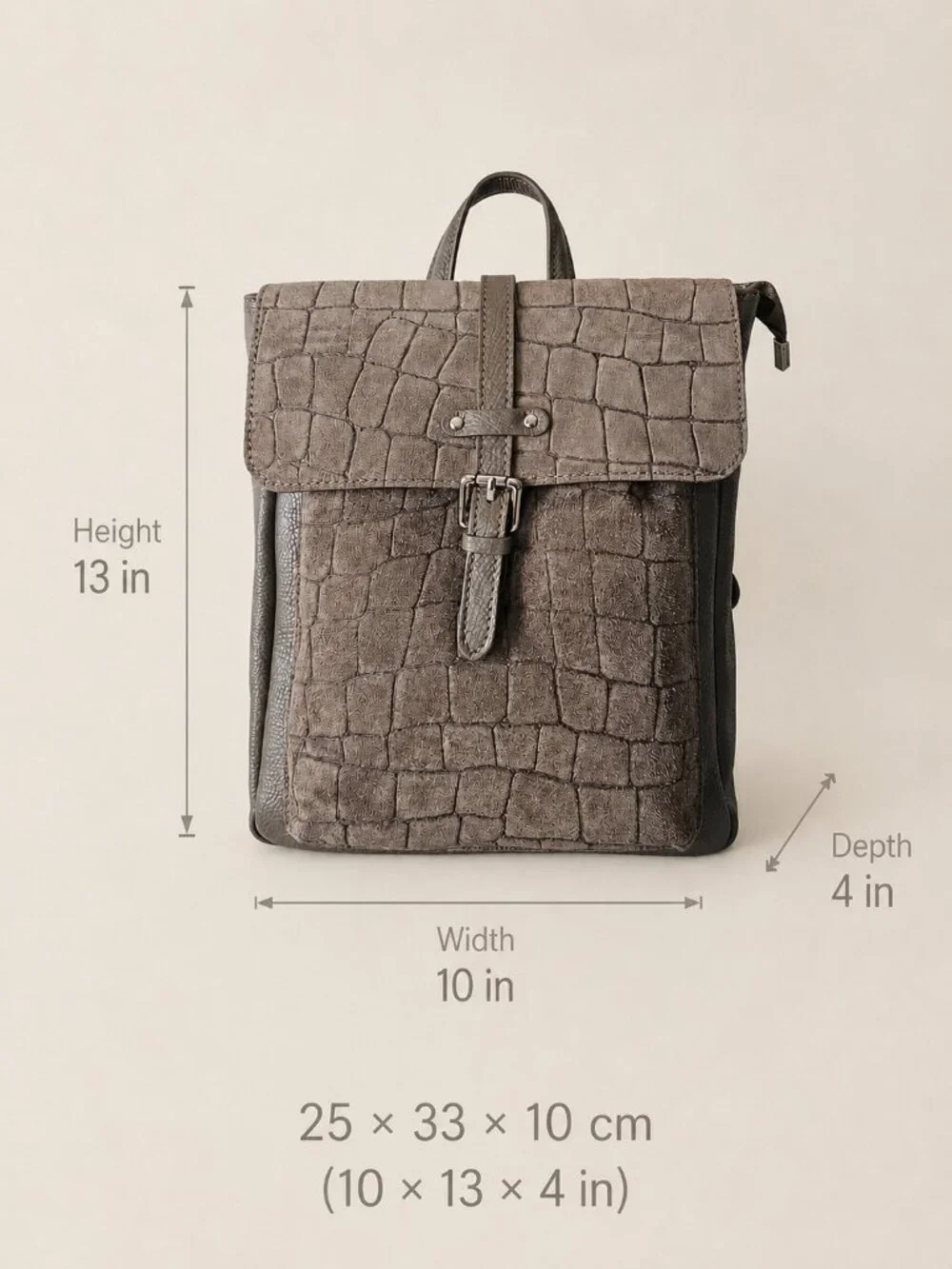Italian Leather Croc-Embossed Backpack – Taupe
